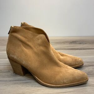 Vince Camuto Tan Suede Leather Cut Out Block Heeled Booties Boots Womens 9 39